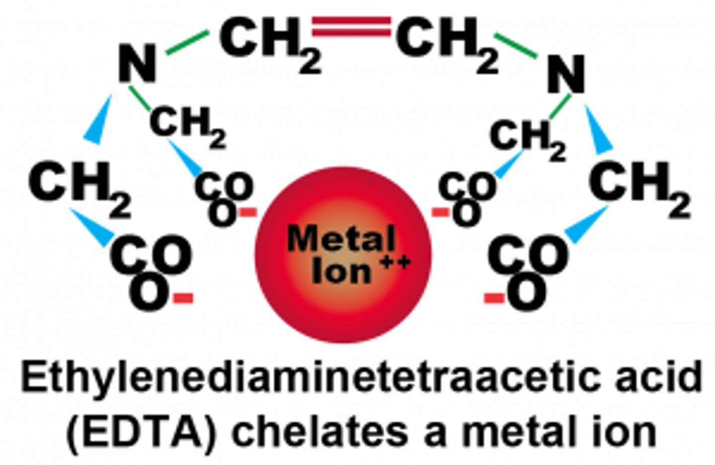 <p>(B) Chelation</p><p>Chelation is when a central cation can bind to the same ligand in multiple places, and often requires large organic ligands that could double back to interact with the central cation another time.</p>