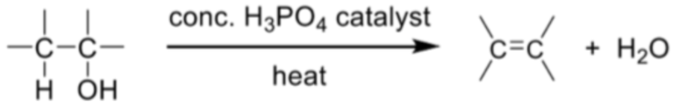 <ul><li><p><span style="background-color: transparent;"><span>Elimination of water from alcohol gives the corresponding alkene</span></span></p></li><li><p><span style="background-color: transparent;"><span>Reagents and conditions: concentrated H3PO4 catalyst, heat</span></span></p></li></ul><p></p>