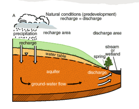 <p>where water leaves the aquifer </p>