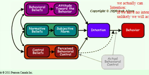 <p>suggests that behaviours result from intentions, which are influenced by:</p><ul><li><p>attitudes towards the behavior </p></li><li><p>subjective norms</p></li><li><p>perceived behavioural control</p><p></p></li><li><p>It posits that people are more likely to engage in a behavior if they have a positive attitude towards it and perceive social pressure to perform the behavior.</p></li></ul>