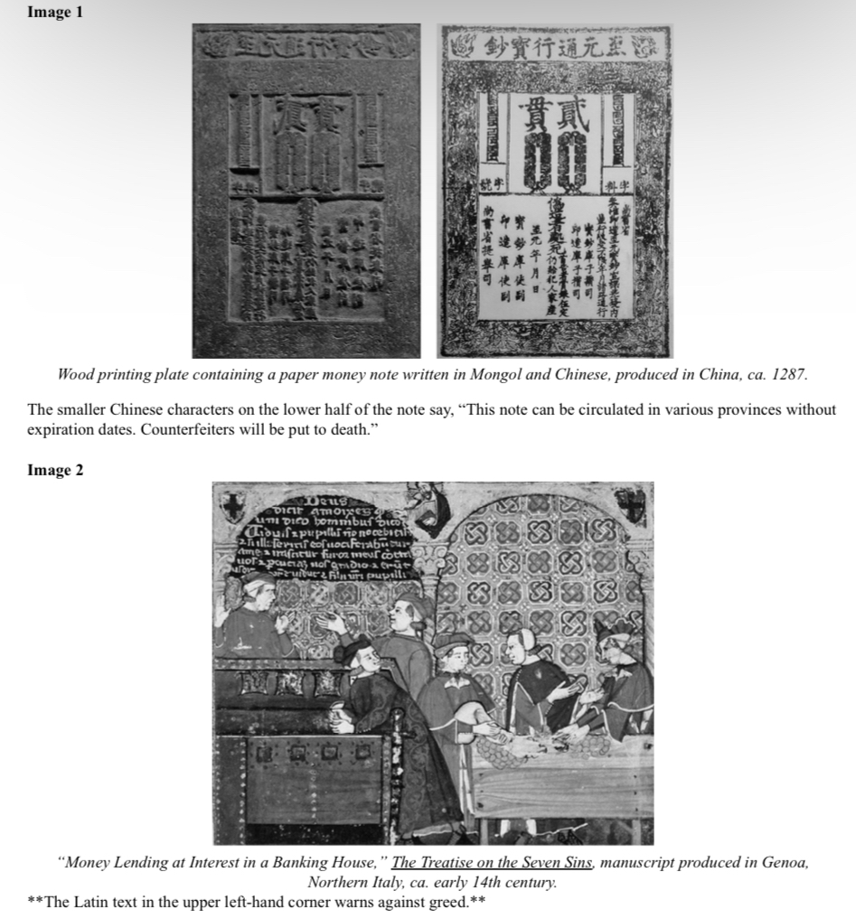 <p>The author’s portrayal of the activities shown in Image 2 was most directly informed by </p><p>A. aristocratic resentment of peasants</p><p>B. royal concern about the growing wealth of merchants</p><p>C. aristocratic ideals of chivalry and valor</p><p>D. Christian religious ideals</p>