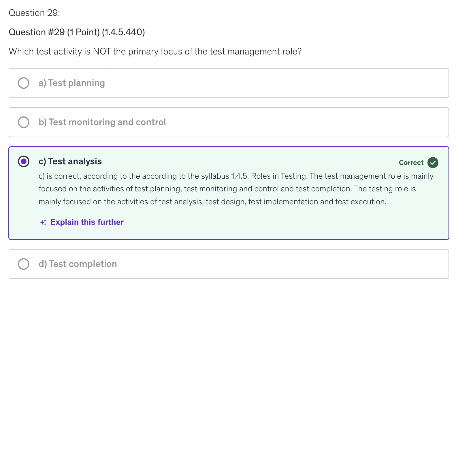 <p>c) Test analysis</p>