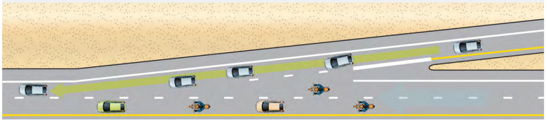 <ol><li><p>beware of the vehicle ahead, look over your shoulder in the direction you are merging, and use your outside mirrors to identify a gap in traffic</p></li></ol><ol start="2"><li><p>signal and use the acceleration lane to reach the speed of other vehicles to merge with the traffic flow</p></li></ol><ol start="3"><li><p>make sure to cancel your turn signal</p></li></ol><p></p>