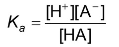 <ul><li><p>Measures the strength of an acid in a solution</p></li><li><p>pKa can be calculated as -log Ka</p></li></ul><ul><li><p>smaller pKa = stronger the acid = below -2</p></li><li><p>Weak organic acids have a pKa between -2 and 20.</p></li></ul>