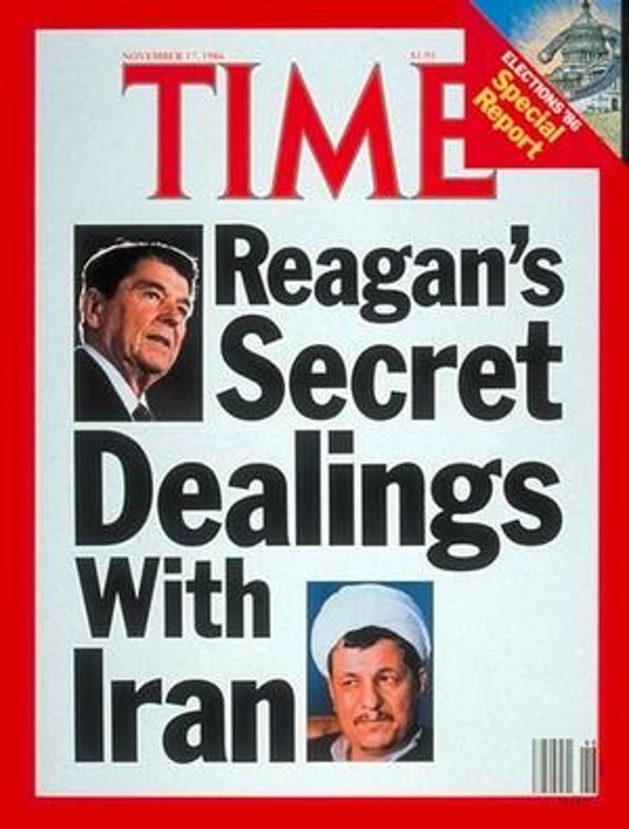 <p>(RR) Americans kidnapped in Beirut by Iranian govt, so deal, scandal including arms sales to the Middle East in order to send money to help the Contras in Nicaragua even though Congress had objected, Poindexter and North involved</p>