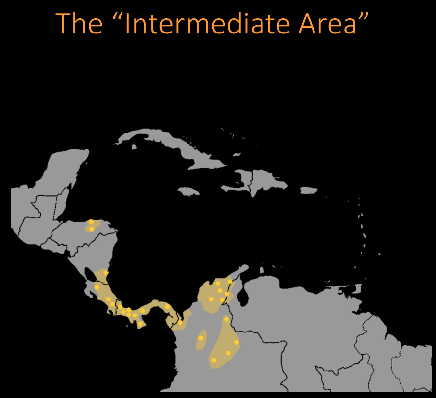 <p>The Intermediate Area refers to the cultural and geographical zone bridging Mesoamerica and South America, including regions like Costa Rica and Panama. This area served as a conduit for trade and cultural exchange, linking the two broader regions with shared artifacts and stylistic influences.</p>