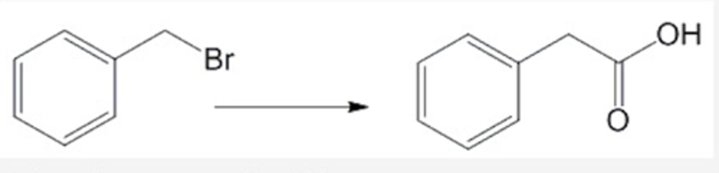 <p>alkyl halide to carboxylic acid</p>