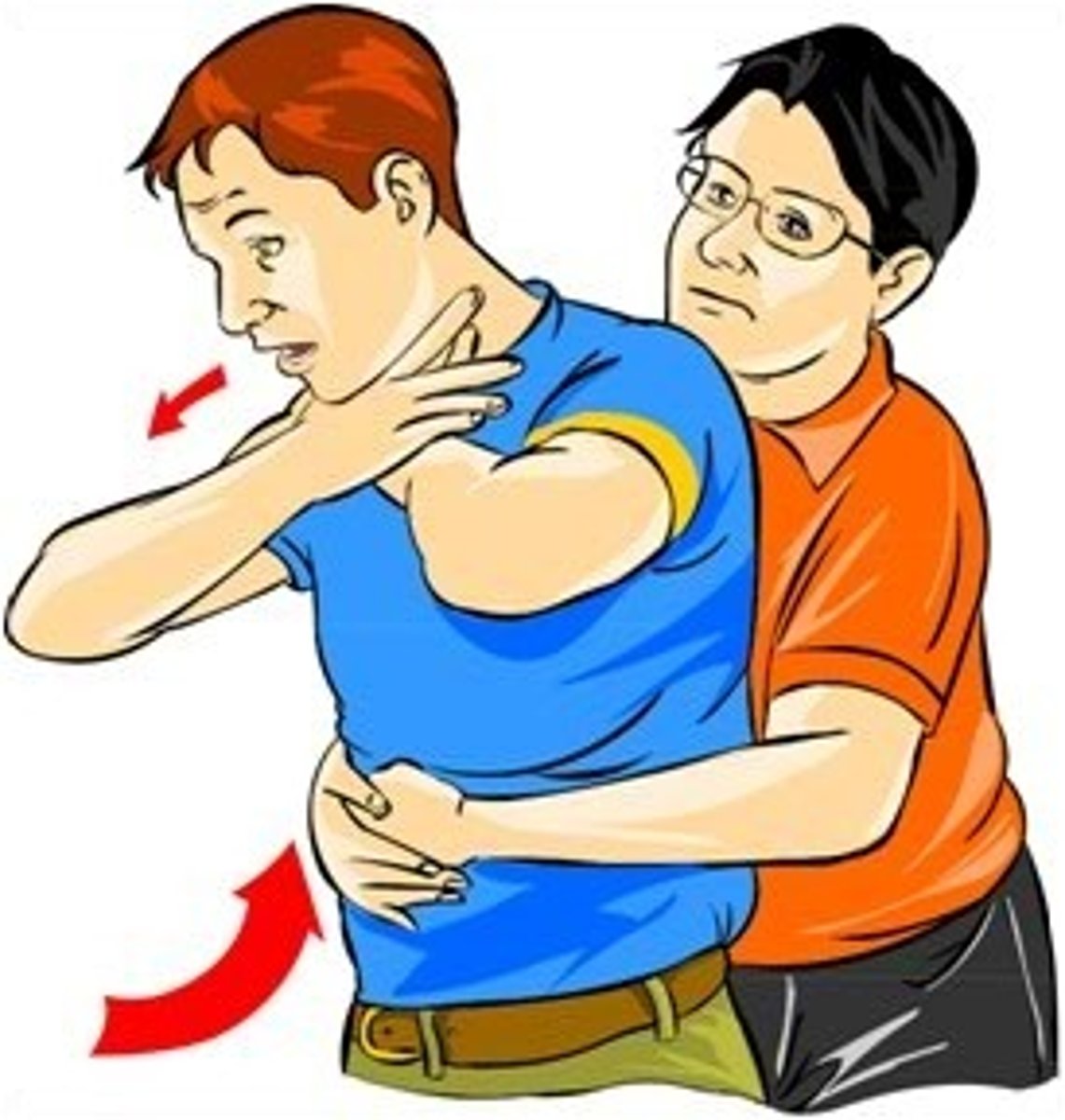<p>Adult and child - abdominal thrusts till object is expelled / if person becomes unconscious - call 911and continue with chest compressions and check mouth</p><p>Infant - 5 back blows and 5 chest thrusts</p>