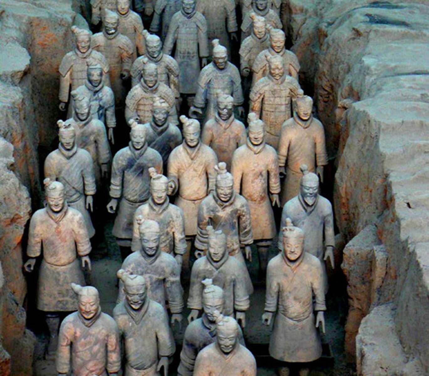 <p>Date: c. 210 BCECreator: Workshops under Qin Shi HuangLocation: Lintong DistrictMedium: Painted terracottaKey Facts: Thousands of individualized soldiers; funerary army to protect emperor in afterlife; originally brightly painted</p>