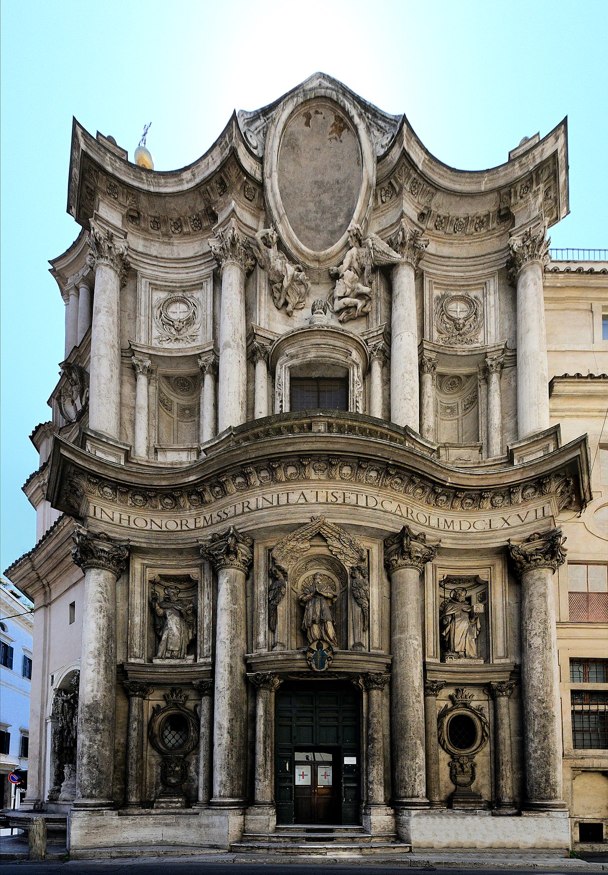 <p>San Carlo alle Quattro Fontane</p><ul><li><p>Rome, Italy.</p></li><li><p>Francesco Borromini (architect)</p></li><li><p>1638-1646 C.E.</p></li><li><p>Stone and stucco</p></li></ul><p>He was much criticized as an architect who ignored the rules of the Ancients in favour of whimsy. However it is his clear knowledge of those rules, and the facility and ingenuity with which he manipulated them, which has ensured his reputation as one of the great geniuses in the history of architecture.</p>