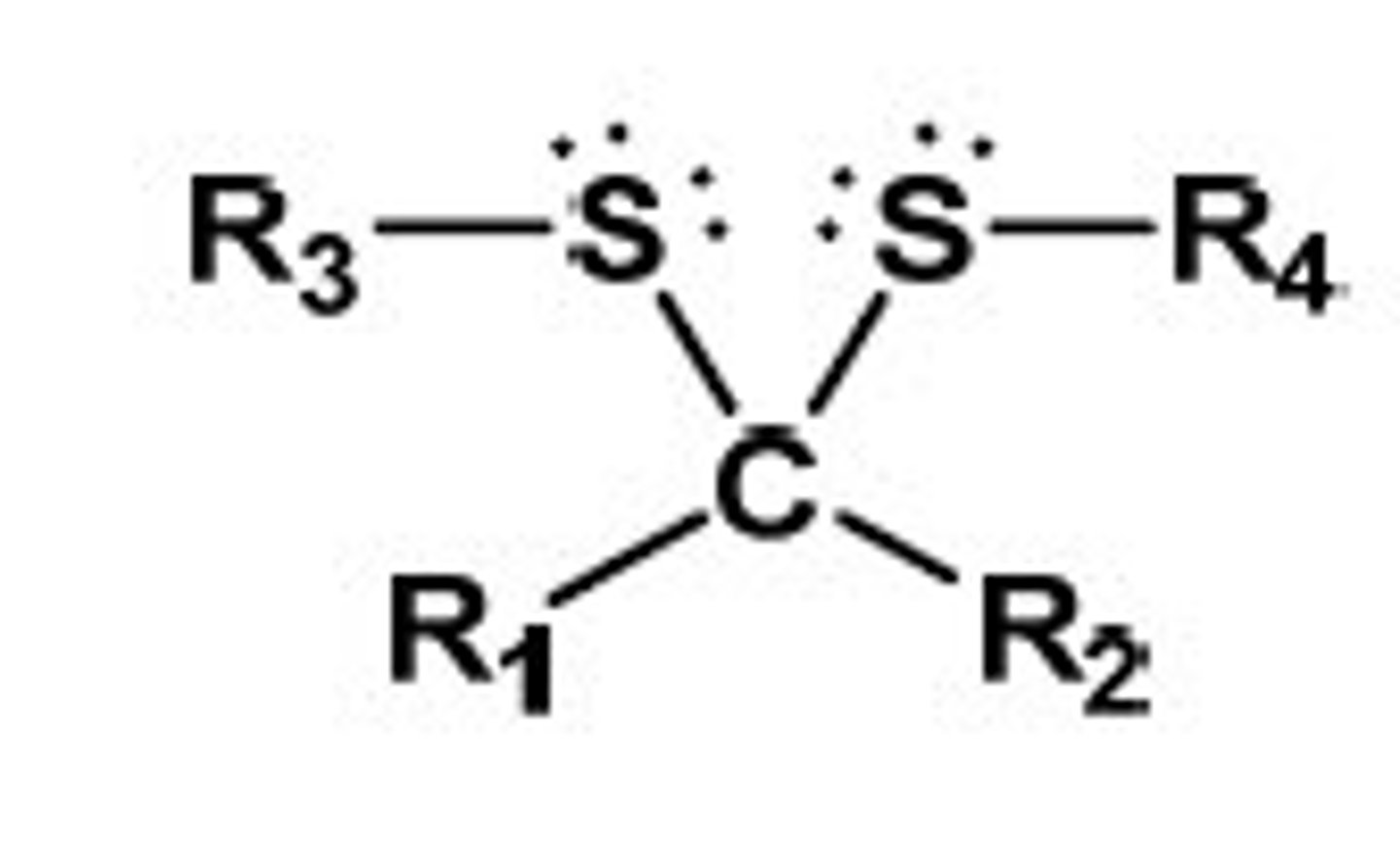 <p>aldehyde or ketone to diothioacetals</p>