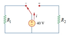 <p><span>Consider the circuit in the given figure. Assume R1 = 150 and R2 = 260 Ω. Calculate current i in the given figure when the switch is in position 1.</span></p>