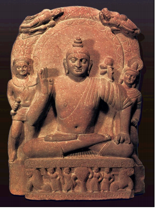 <p>Early South and Southeast Asian Art: Buddha and Attendants, from Maathura, 2nd c. CE, India</p>