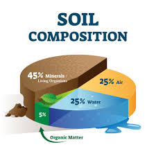 <p>Mineral particles (45%), organic matter (5%), water (25%), and air (25%) </p>