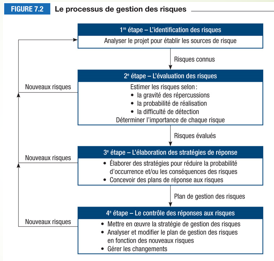 <p>identifier,évaluer, élaborer la stratégie,minimiser, éliminer,suivi et contrôle, gestion proactive.</p>