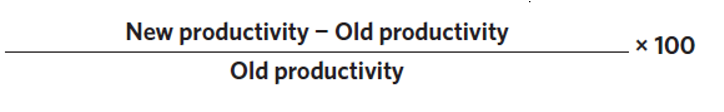 <ul><li><p><span>The change in the total output produced from a given level of inputs over time, expressed as a percentage figure.</span></p></li><li><p><span>&nbsp;Productivity is a measure of performance that indicates how many inputs (resources) it takes to produce an&nbsp;output (goods or services).</span></p></li></ul>