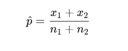 <p>-When you're testing if <strong>two population proportions are equal</strong> (H0:p1=p2​), you're assuming that <strong>both groups come from the same population proportion</strong> under the null hypothesis.</p><p class="">-So instead of treating each group separately, you <strong>combine (or "pool")</strong> the successes and sample sizes from <strong>both groups</strong> to get a single best estimate of that shared proportion.</p>