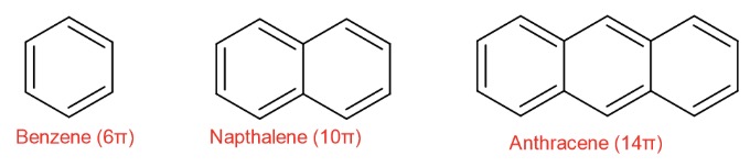 <p>At least one aromatic ring (meaning it has delocalized electrons that makes it very stable). The electrons are shared evenly, but we draw this with alternating carbon double bonds</p>