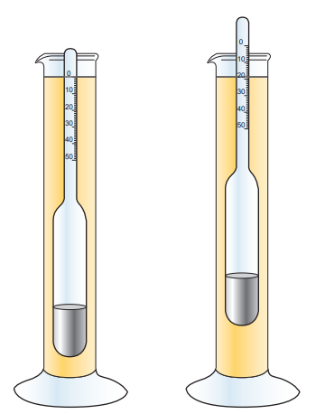 Figure 1: Urinometers representing various specific gravity readings
