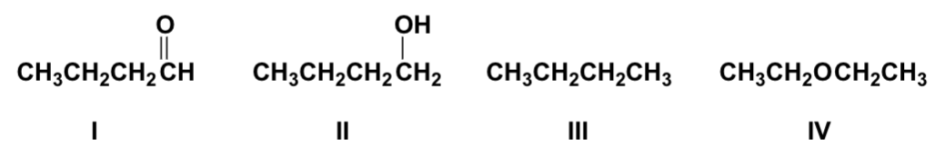 <p>Arrange the compounds in order of increasing boiling point (lowest first).</p>