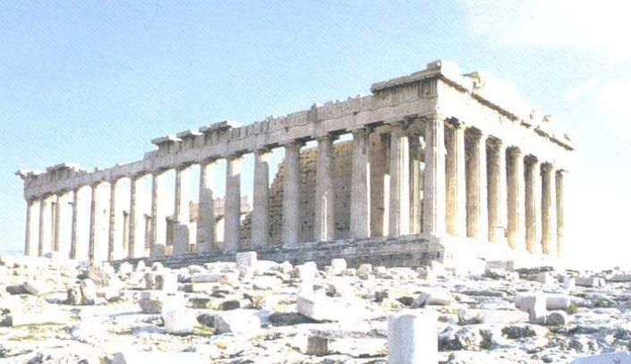 <p>Greece, Classical Period, Athens, 400</p><p>sacred to Athena, made of marble</p><p>view from the back of the temple, face rising sun</p><p>3/4 view to see how wide it is</p><p>offerings before temple, not inside</p>