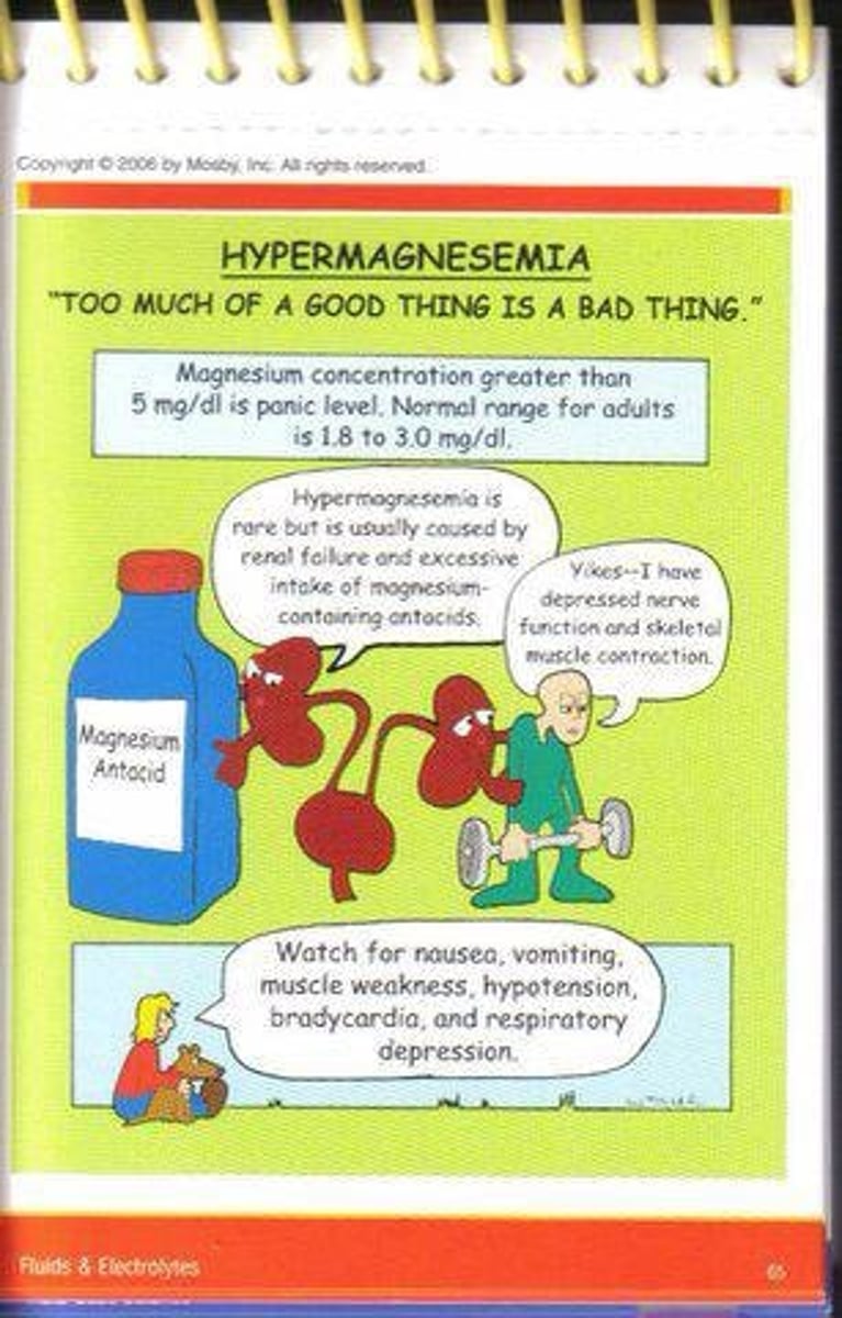 <p>A condition where magnesium levels are above 2.5 mEq/L, often due to sea water aspiration or chronic kidney disease.</p>