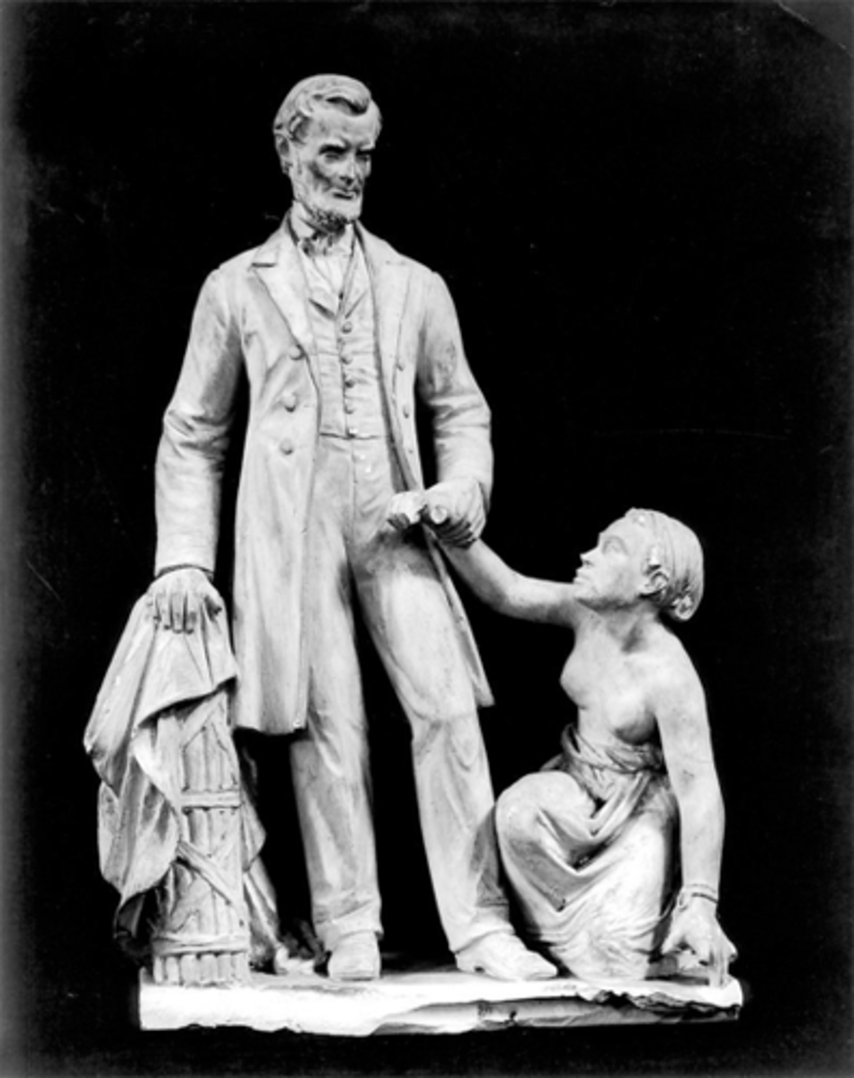 <p>A, white-produced, neoclassical depiction often contrasting with Lewis's work by focusing on Lincoln as the primary agent of freedom.</p>