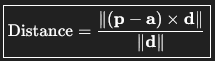 <ul><li><p>Take the vector from a point on the line to your point.</p></li><li><p>Cross it with the line’s direction vector.</p></li><li><p>Divide the length of that cross product by the length of the line’s direction vector.</p></li><li><p><span data-name="check_mark_button" data-type="emoji">✅</span> Gives the shortest (perpendicular) distance.</p></li></ul><p></p>