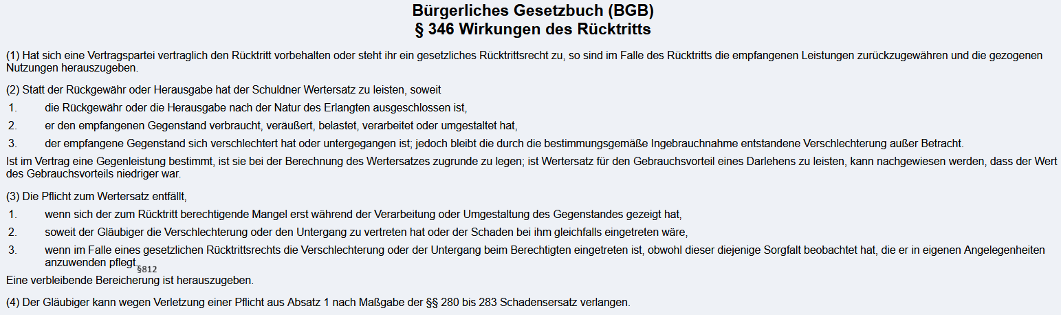 <p><strong>3.9 Rücktritt vom Vertrag</strong><br><strong>3.9.1. Gesetzestext<br>3.9.2 Voraussetzungen des Rücktritts </strong><br><strong>3.9.3 Rechtsfolgen des Rücktritts</strong></p>