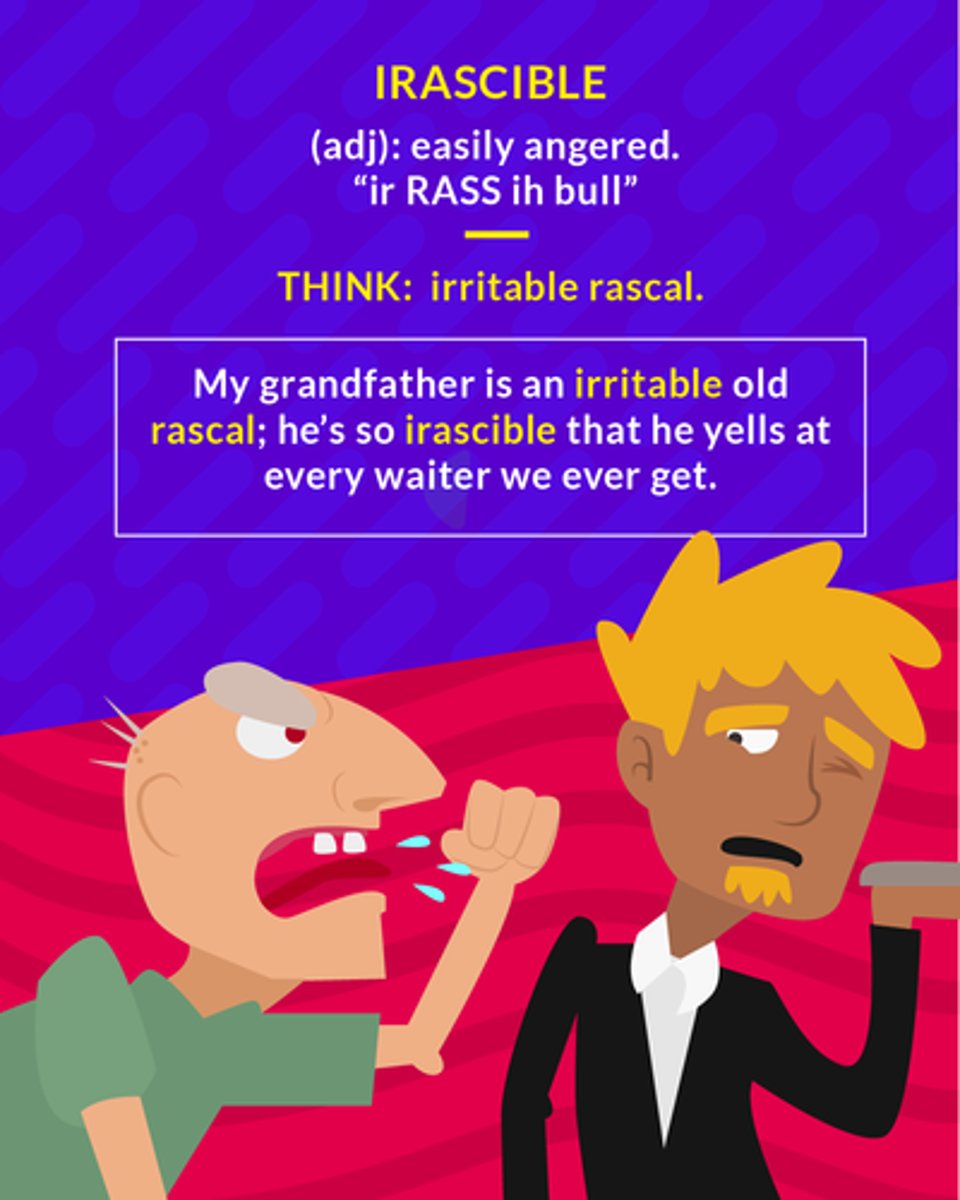 <p>(adj.) easily angered</p>