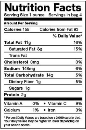 <p>According to the Nutrition Facts Label, how many servings in the bag?</p>