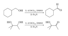 Swern Oxidation reaction that turns 1° alcohols into aldehydes and 2° into ketones