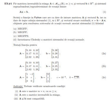 <p>rezolvare ecuatii normale sistem supradeterminat (m&gt;=n) folosind MEGFP + vector eroare reziduala </p>