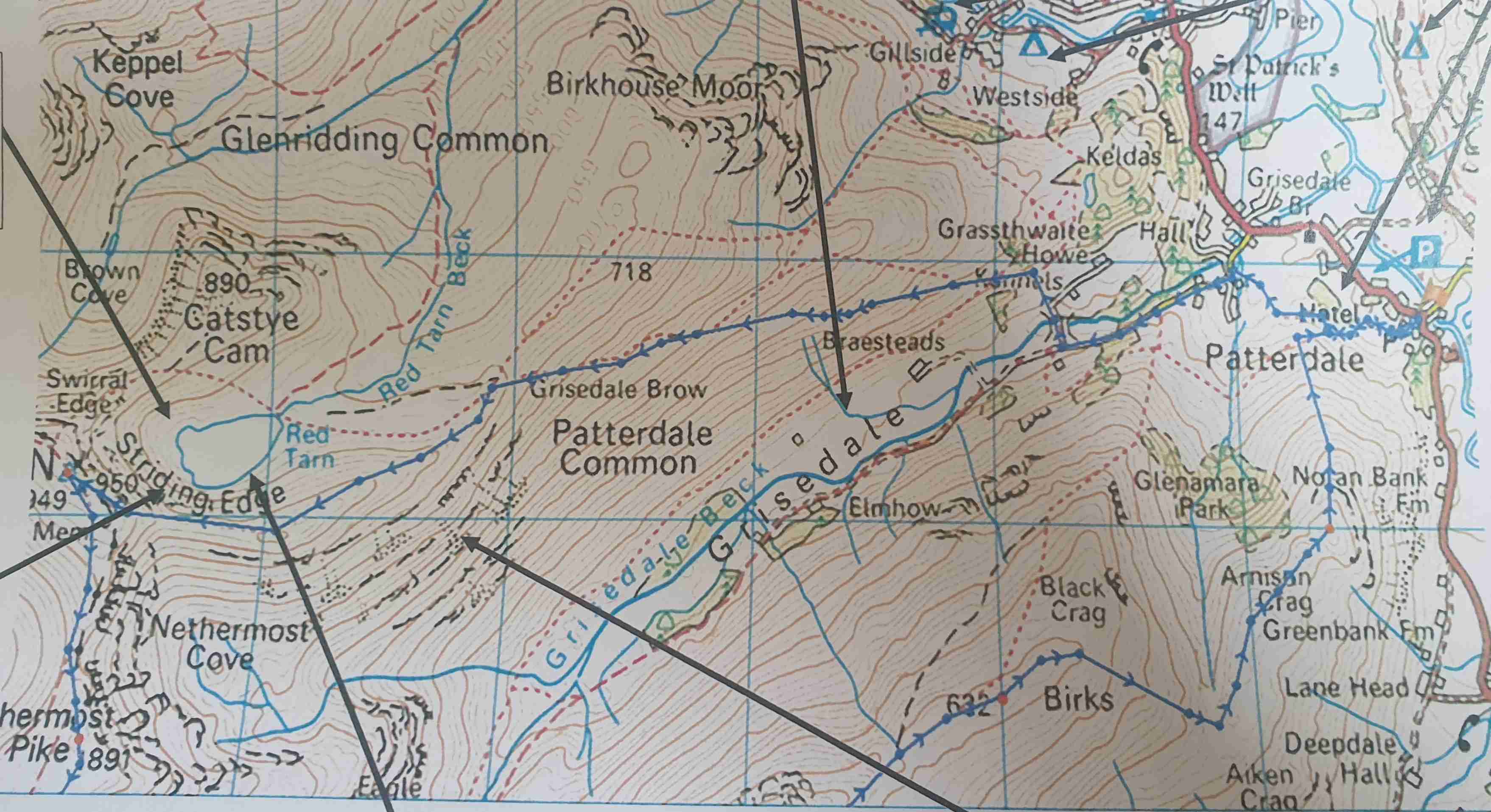 <p>By looking at the OS map of the lake district, identify the glacial features</p>