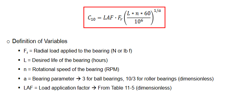 <p>The load application factor is the safety parameter used for bearing selection</p>
