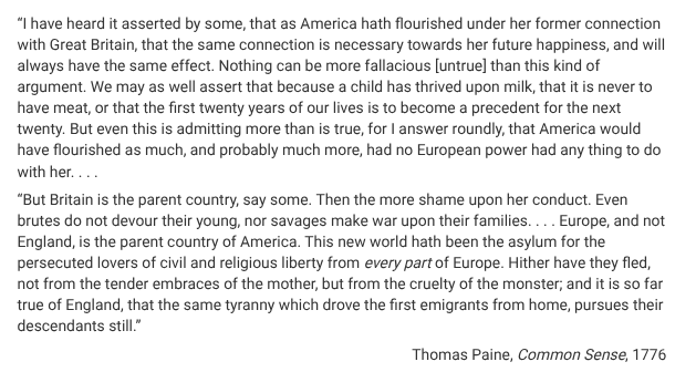<p>Paine’s argument “that the same tyranny which drove the first emigrants from home, pursues their descendants still” was most likely in reference to which of the following situations?</p>