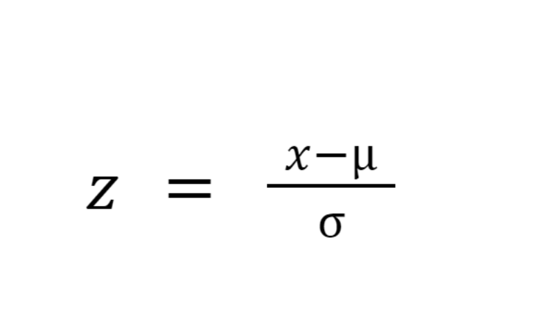 <p><strong>z = (x-μ) / σ</strong></p><ul><li><p>z = z-score</p></li><li><p>x = sample mean</p></li><li><p>μ = population mean</p></li><li><p>σ = population standard deviation</p></li></ul><p></p>