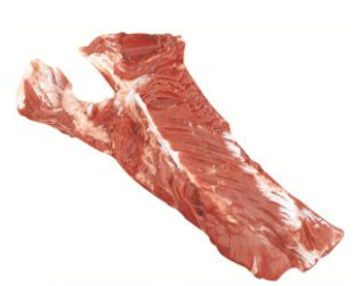 <p>Name: Thick skirt<br>Primal: Abdominal cavity<br>Features: dark, obvious fibres, lumbar portion of the diaphragm which is thicker</p>