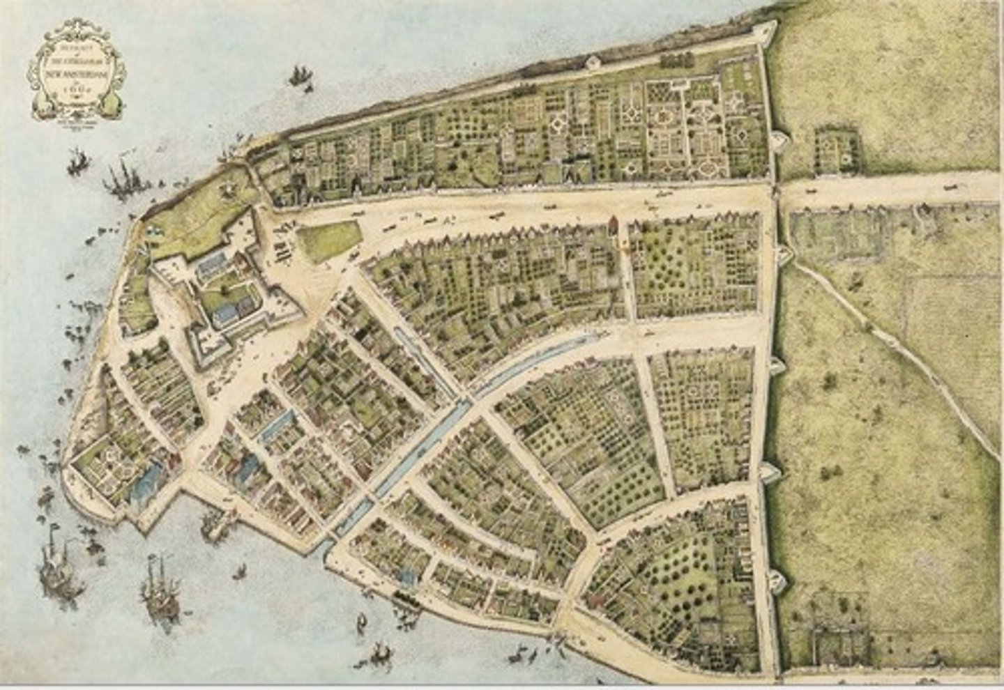 <p>A settlement established by the Dutch near the mouth of Hudson River and the southern end of Manhattan Island as a trade port for the Dutch trade empire.</p>