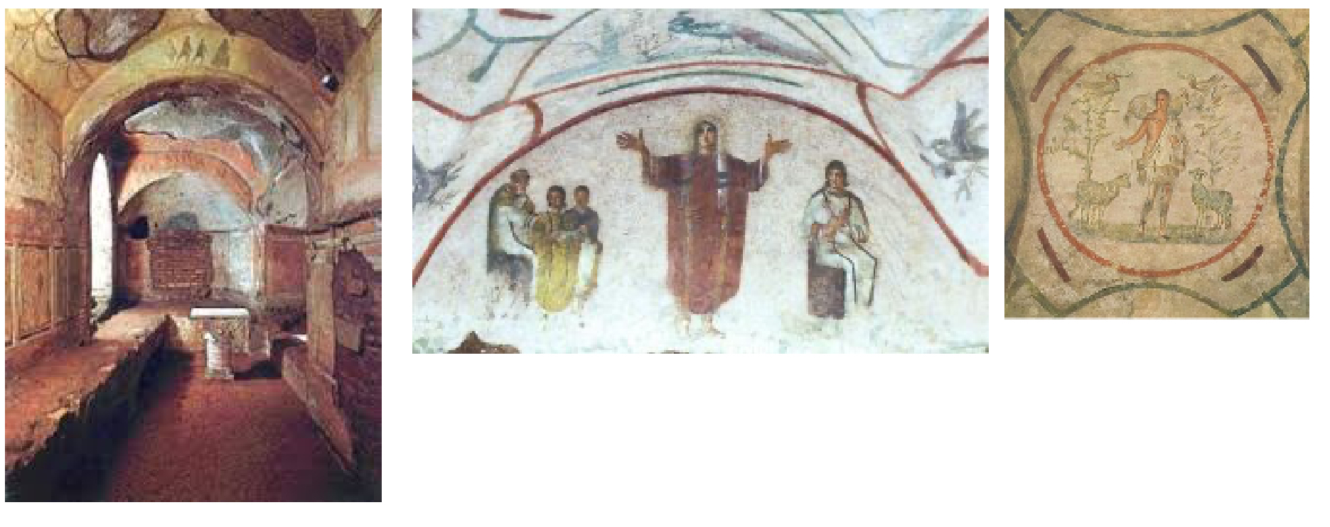 <p>Rome, Italy. c. 200–400 C.E. Excavated tufa and fresco.</p>