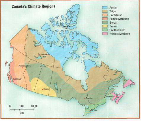 <ul><li><p>Arctic</p></li><li><p>taiga</p></li><li><p>cordillera</p></li><li><p>pacific maritime</p></li><li><p>boreal</p></li><li><p>prairie</p></li><li><p>southeastern</p></li><li><p>Atlantic maritime</p></li></ul>