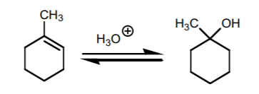 <p>acid; H3O+ or H2SO4 adds OH, mark product; to avoid rearrangement, HgOAC/H2O, same product; react w/ BH3 THF to get anti-mark</p>