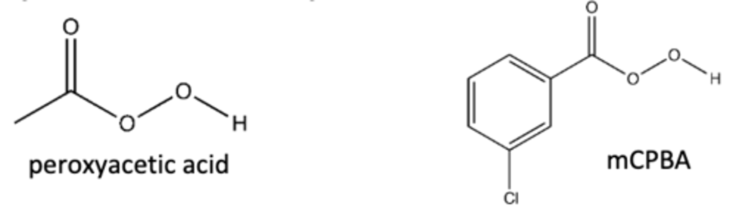 <p>alkene + peroxyacetic acid</p>