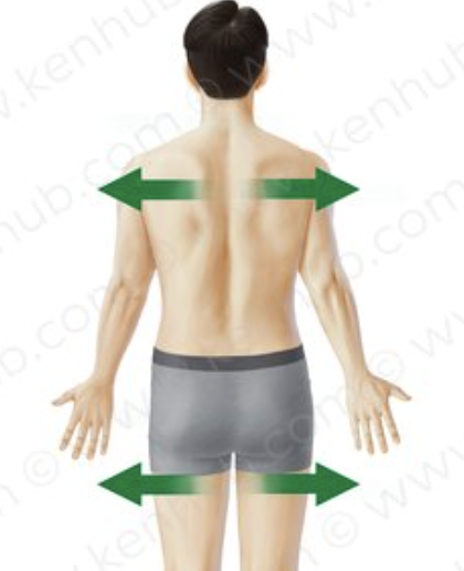 <p>away and to the side of the midline</p>