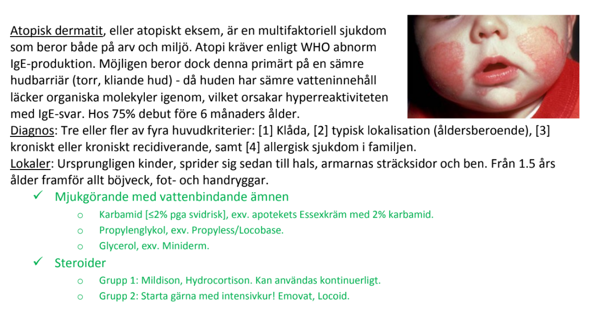 <ul><li><p><strong>Atopiska vinterfötter</strong> är en form av atopiskt eksem.</p></li><li><p>Karakteristika tecken: smärtande, fjällande och fisserad hud på stortåna och fotsulan runt tån.</p></li></ul><p></p>