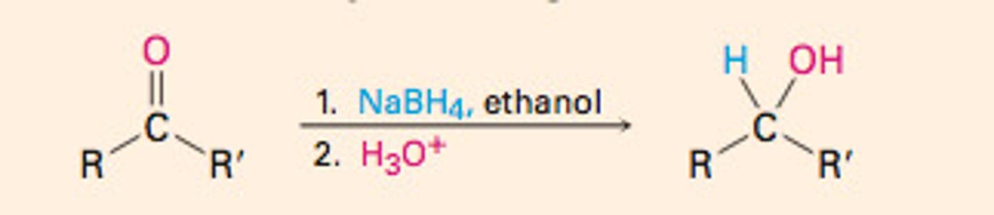 <p>1. NABH4, EtOH</p><p>2. H3O+</p>