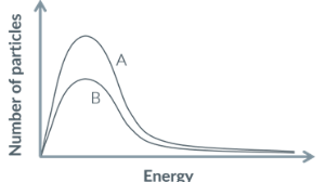 <p>the peak moves downwards but the overall graph stays the same.</p><p>the E<sub>mp</sub> (most probable energy) will stay the same</p><p>the number of particles with the E<sub>mp</sub> will decrease</p><p>the area under the curve will decrease</p><p>EXPLANATION:</p><p>decreasing the number of particles decreases the pressure, so there are fewer collisions and a lower frequency of successful collisions. so the rate decreases</p>