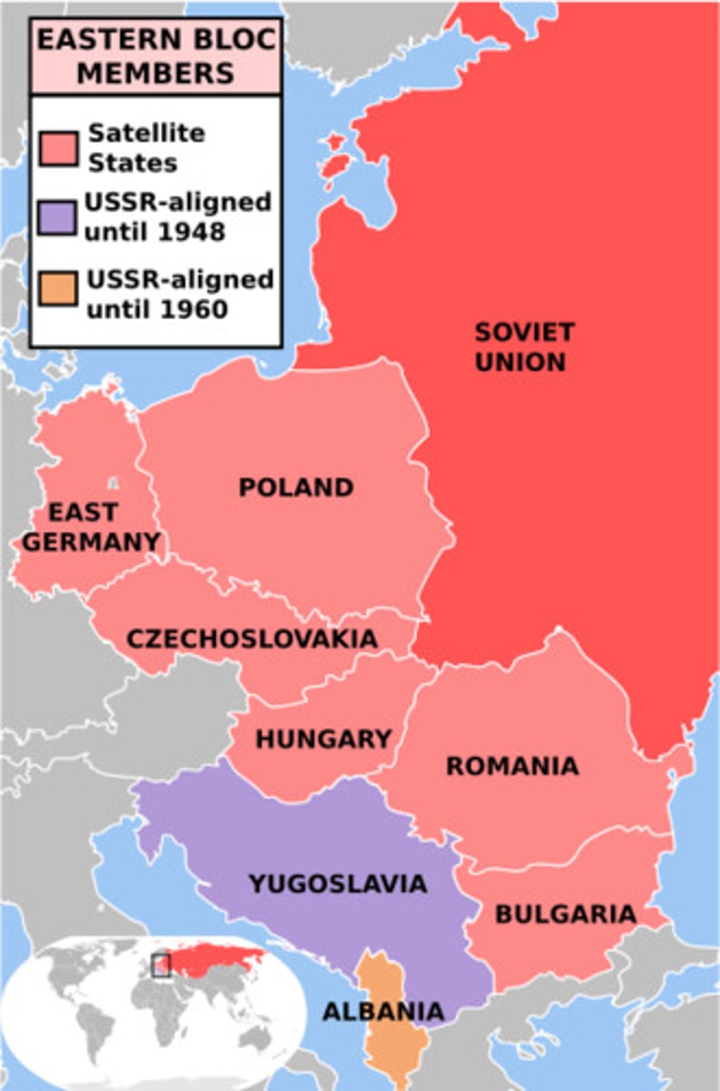 <p>A military alliance formed by and dominated by the Soviet Union in 1955 that included much of Eastern Europe designed to match the forces of NATO if they chose to attack the East.</p>