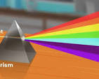 <p>The splitting of white light into constituent colors under refraction through a prism.</p>