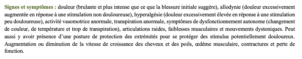 <p>1) SDRC → Affectation neuropathie qui vient provoquer une grande variété de condition de douleur chronique sans cause. </p><p>S&amp;S : Image ci-joint <span data-name="wink" data-type="emoji">😉</span></p><p>2) Inégalité de longueur des os </p>